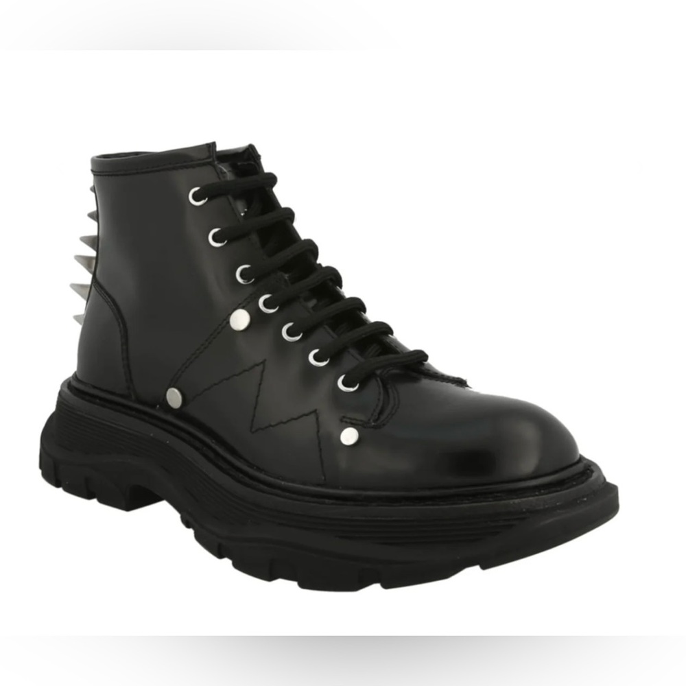 Alexander McQueen Tread Slick Leather Lace Up Spike  Combat Boots - Picture 8 of 9